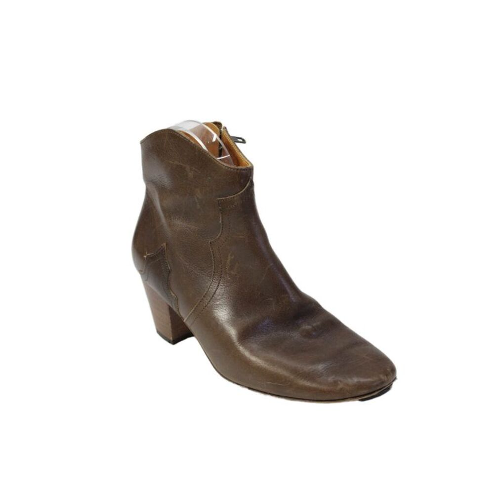 Isabel Marant Womens Side Zip Block Heel Leather Booties Brown Size 38